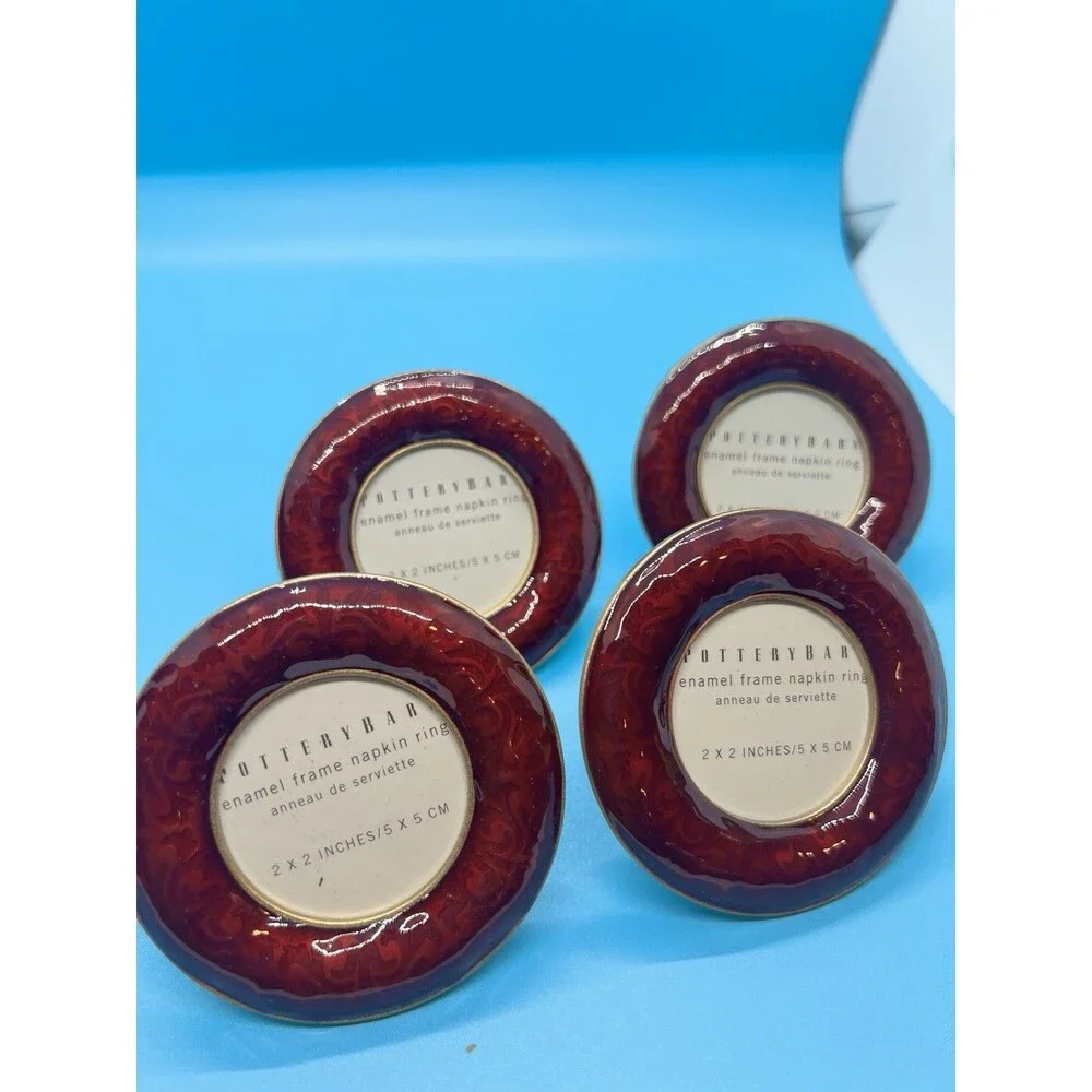 4 Pottery Barn Enameled Photo Frame Napkin Rings Holiday Thanksgiving christmas